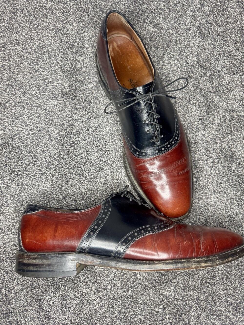 Vintage Allen Edmonds Polo 8274 Saddle Oxfords Mens 12 Burgundy Black Dress